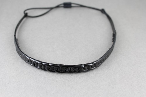 Black circle chain link jelly skinny narrow headband soft stretch grip teeth - Picture 7 of 11