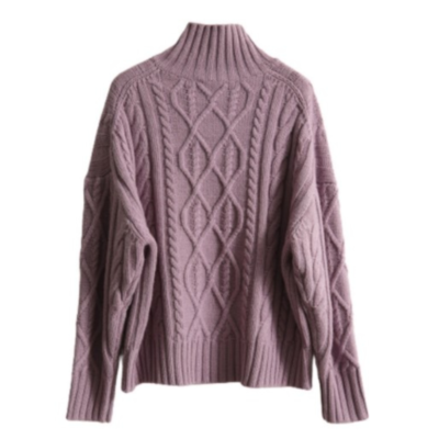 Donna Maglione Cavo Maglia Pullover collo Alto Dolce Larga