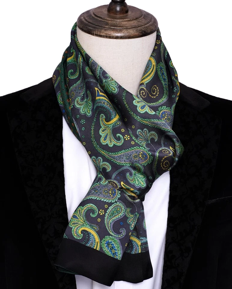 Pañuelo largo 100 % seda para hombre AB doble cara negocios sedoso elegante Foto 2 de 4