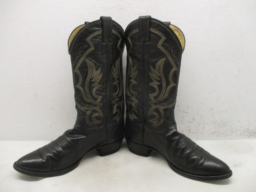 Justin Boots Sty 1270 Black Leather Embroidered Cowboy Boots Mens Size 8 EE USA - Picture 5 of 16