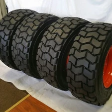 (4) 12-16.5 ROAD CREW RS102 14 PLY Skid Steer Loader Tire with Orange Color Rims