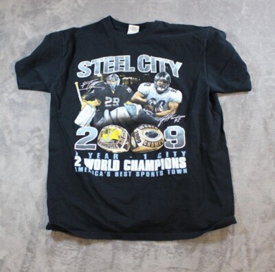 Gildan Mens T-Shirt Black Large 2009 Steel City Pittsburgh Hockey