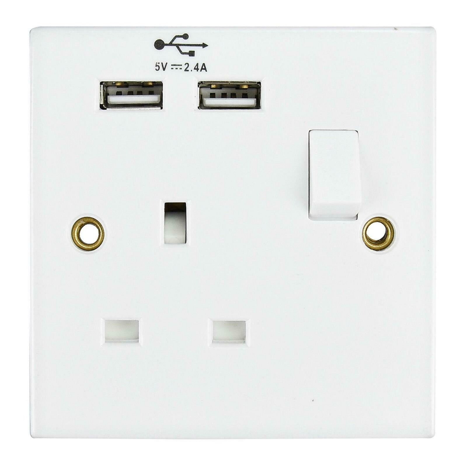 USB Wall Socket Charger 2.4A Elpine 1 Gang Plug Socket with 2 Ports White