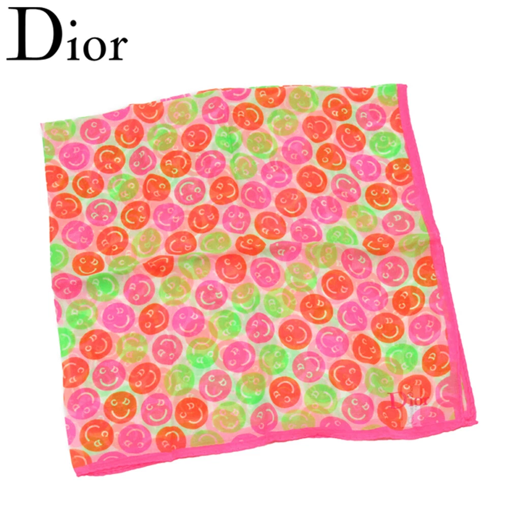 Foulard Dior CD Sourire rose orange soie authentique occasion T20231