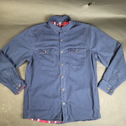VINTAGE 90s Lands End Barn Coat Chore Field Jacket Blue Men M Flannel Lined