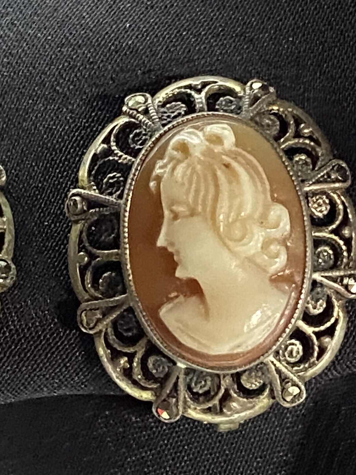 Shell Cameo Earrings Clip On 800 Silver Filigree … - image 4