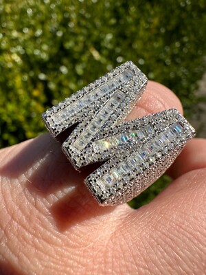 Echter MOISSANIT Großer Anfangsbuchstabenring Eisbaguette Hip Hop