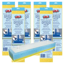 LOLA Natural Cellulose Squeeze Sponge Mop Refill, 9" Super Absorbent Head, 6 CT