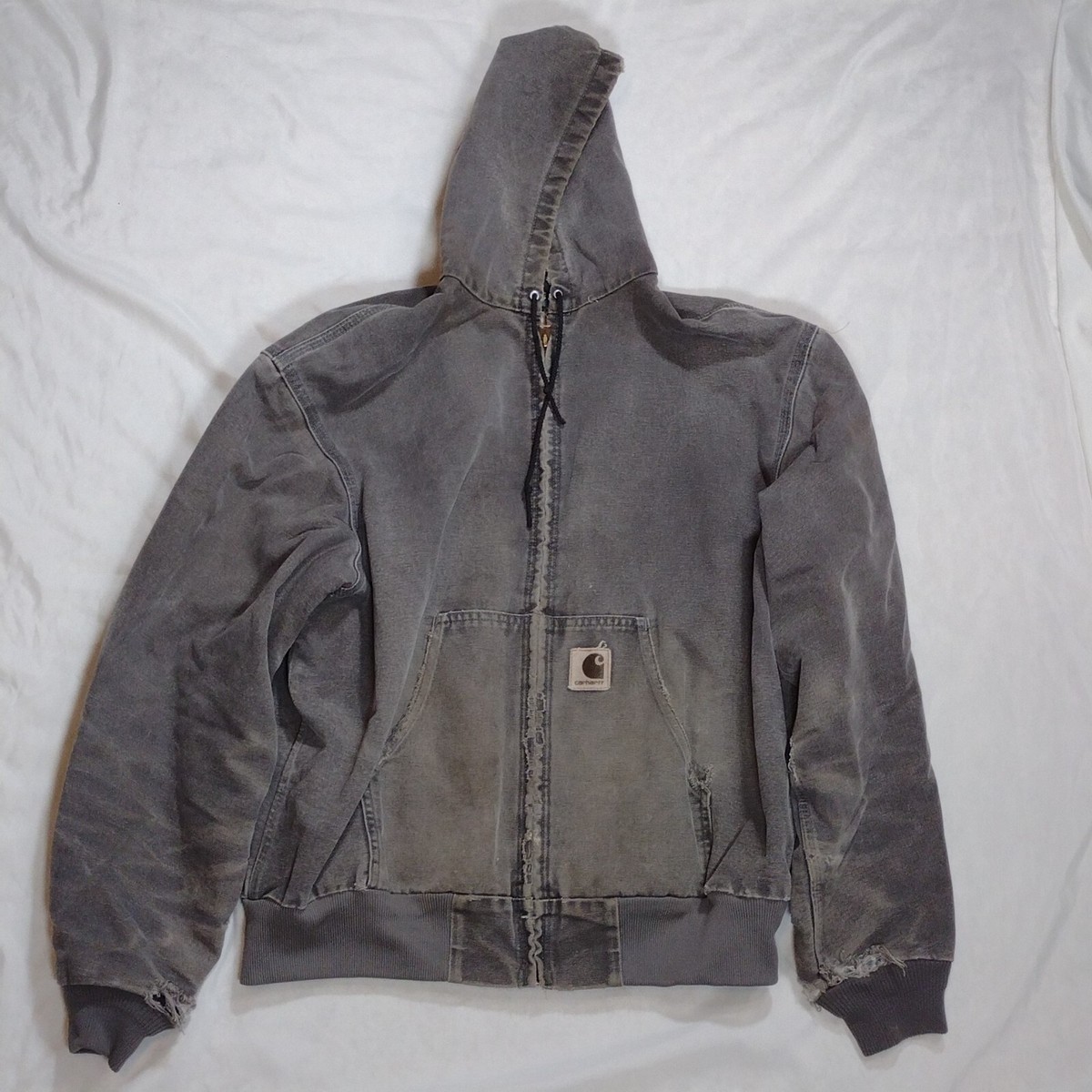 Vintage Carhartt J06 CMT Hooded Jacket Faded Gray Distressed Vintage Carhartt J06 CMT Hooded Jacket Faded Gray Distressed