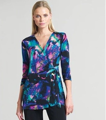 CLARA SUN WOO Neon Splash Print Side Tie Wrap Tunic Top Womens 4-6