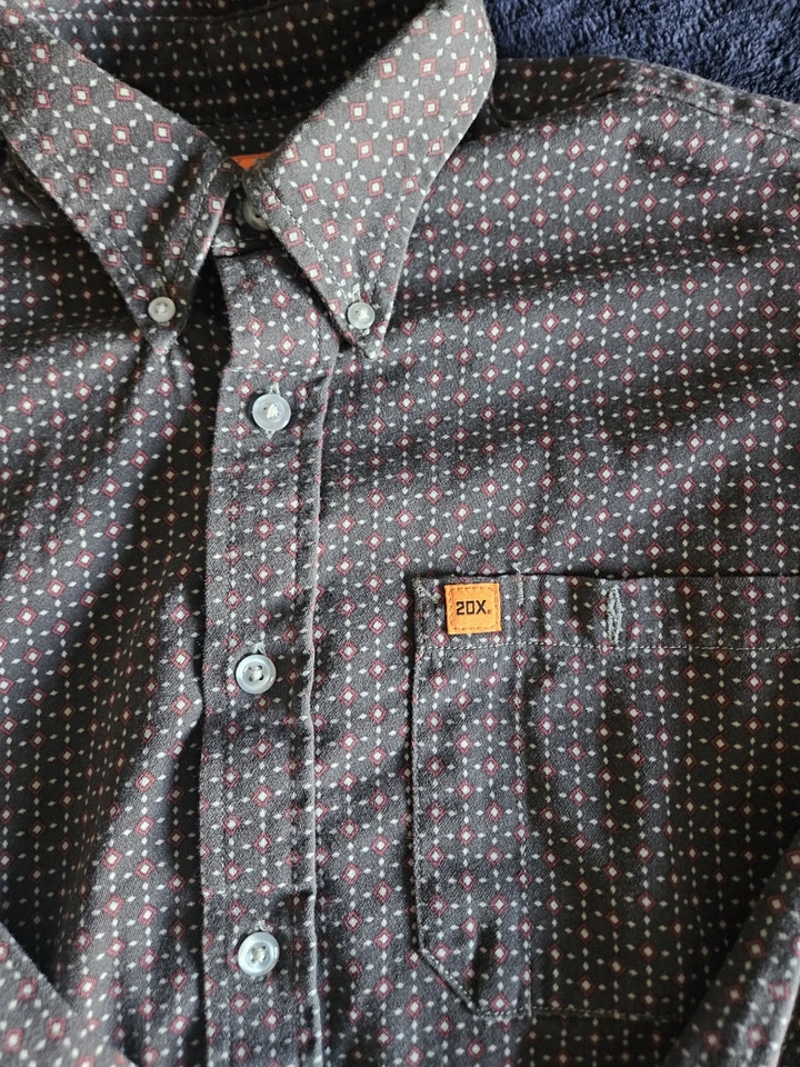Camisa con botones Wrangler 20X FR para hombre patrón L marrón resistente al fuego 21B Foto 2 de 4