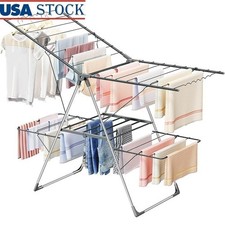 Foldable Clothes Drying Rack 2-Level Adjustable Stainless Steel Space Saver New