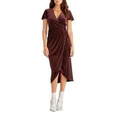 RACHEL Rachel Roy Womens Nomi Ribbed Midi Wrap Dress Purple M