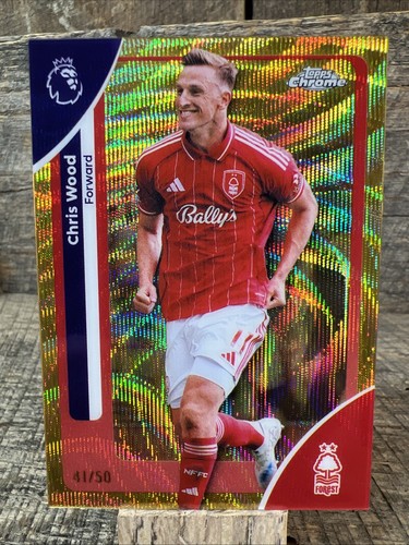 2025-26 Topps Chrome Premier League Chris Wood Gold Wave Refractor /50 #158