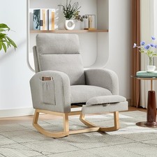 Modern Nursery Rocking Chair with Footrest,Teddy Upholstered Rocking Chair