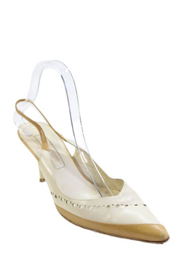 Sergio Rossi Womens Leather Pointed Toe Slingback Heels Beige Size 8