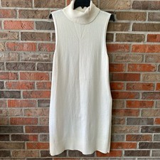 White House Black Market Cowl Neck Ribbed Sweater Dress Sleeveless Wool Blend M
