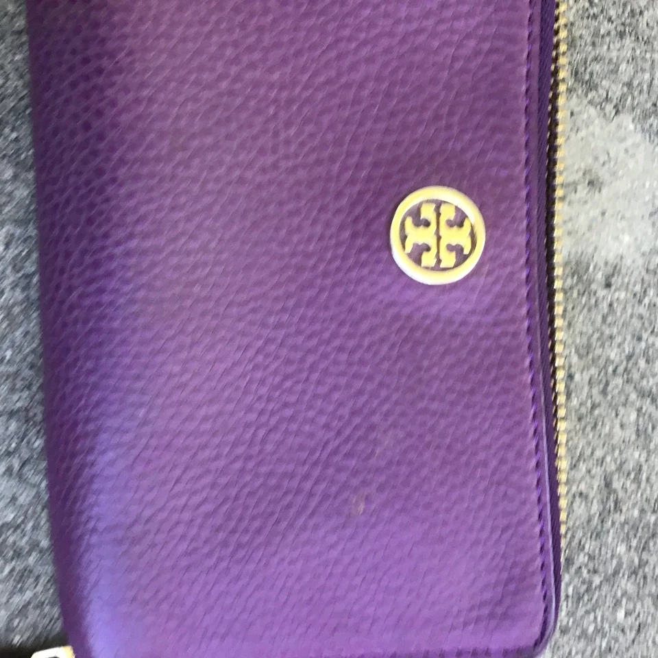 Cartera Larga Tory Burch Robinson Doble Cremallera Púrpura 8" x 4" Cuero Foto 4 de 4