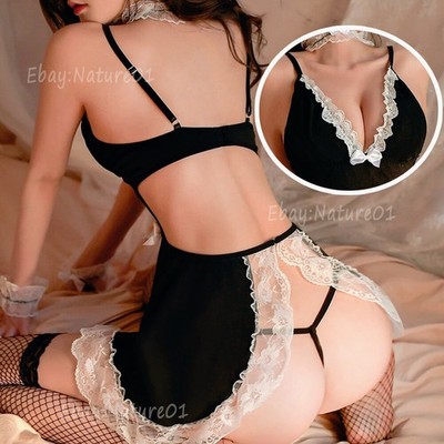 Sexy Lingerie French Maid Outfit V-Neck Slip Dress Lace Costume Sleepwear Thong | eBay Sexy Lingerie French Maid Outfit V-Neck Slip Dress Lace Costume Sleepwear Thong | eBay