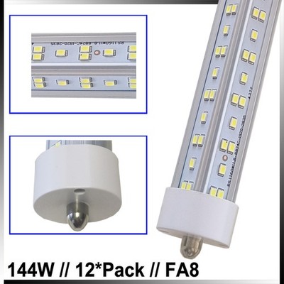 12Pack 8FT LED Tube Light Bulbs 6500K Single Pin FA8 18000LM Shop Lights 