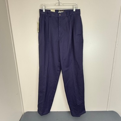 Vintage Bugle Boy Pants Mens 32W 34L Navy Blue Pleated Chino 90s Easy Care