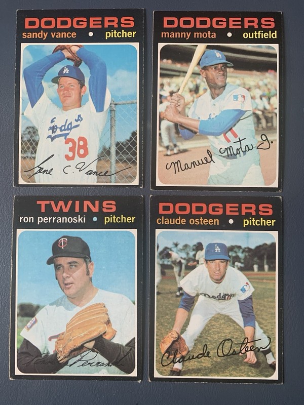 1971 Topps 4-card Topps LA Dodgers Baseball Cards (VG/EX)