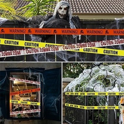 Halloween Caution Tape 30M – 3-Color Fright Tape, Weatherproof, Party Decor - Afbeelding 6 van 7