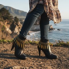 Women Dark Gold Boot Chain Bracelet Western Shoe Multi Leaf Charm Jewelry PAIR