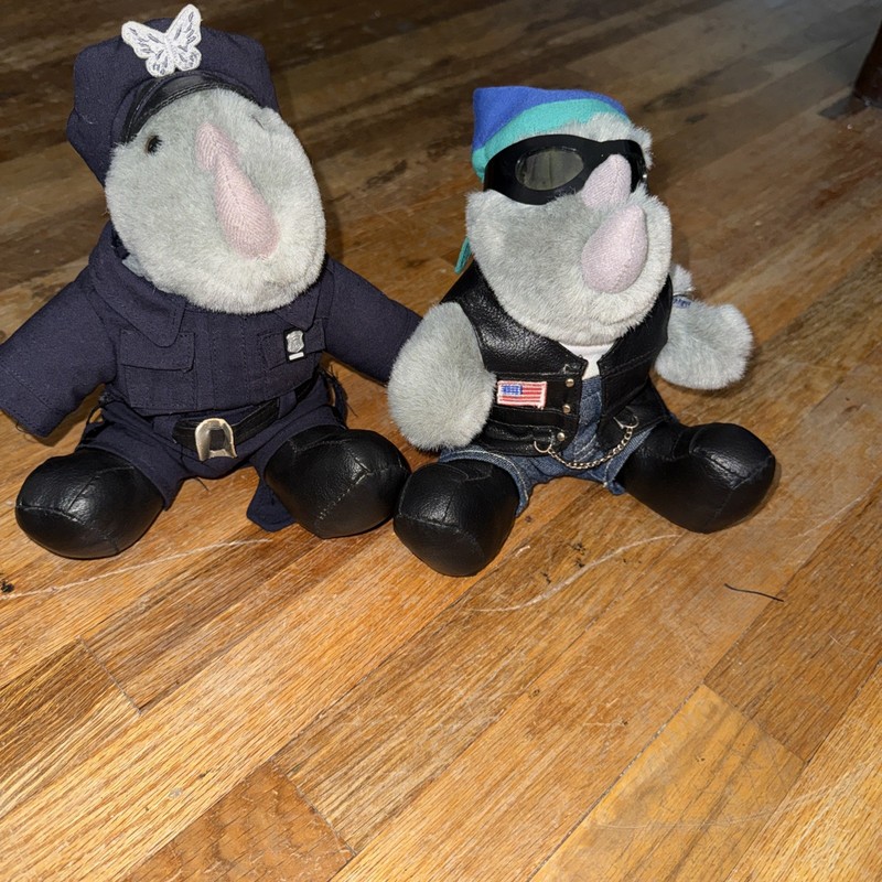 Lot If 2 Rhinocort Aqua Stuffed Rhinos Biker And Police Officer VTG