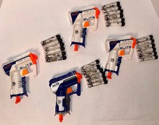 4 X NERF N-Strike Triad EX-3 Toy Dart Guns Blue White Small 24 Darts, Tested