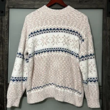 Fair Isle Mock Neck Cozy Pink, White & Blue Fuzzy Sweater