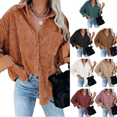 Stylish Corduroy Top For Women Comfortable Long Sleeve Shirt Oversized Jacket