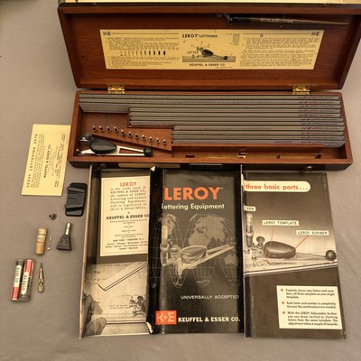 K&E Leroy Lettering Set Keuffel & Esser 1958 Drafting Kit Wood Case ...