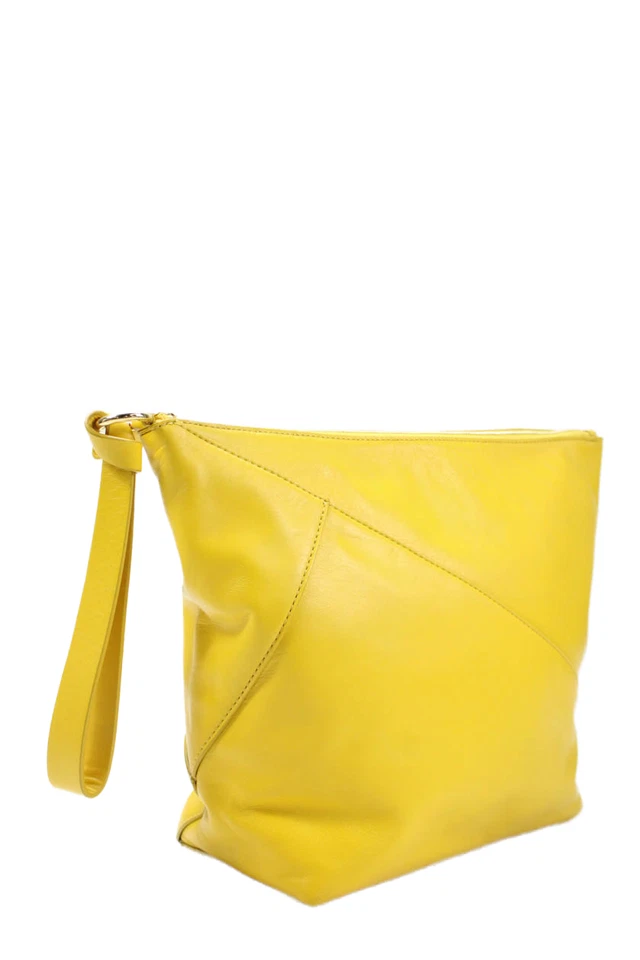 Diane Von Furstenberg Womens Leather Zip Large Pouch Clutch Bag Handbag Yellow - Image 2 of 4