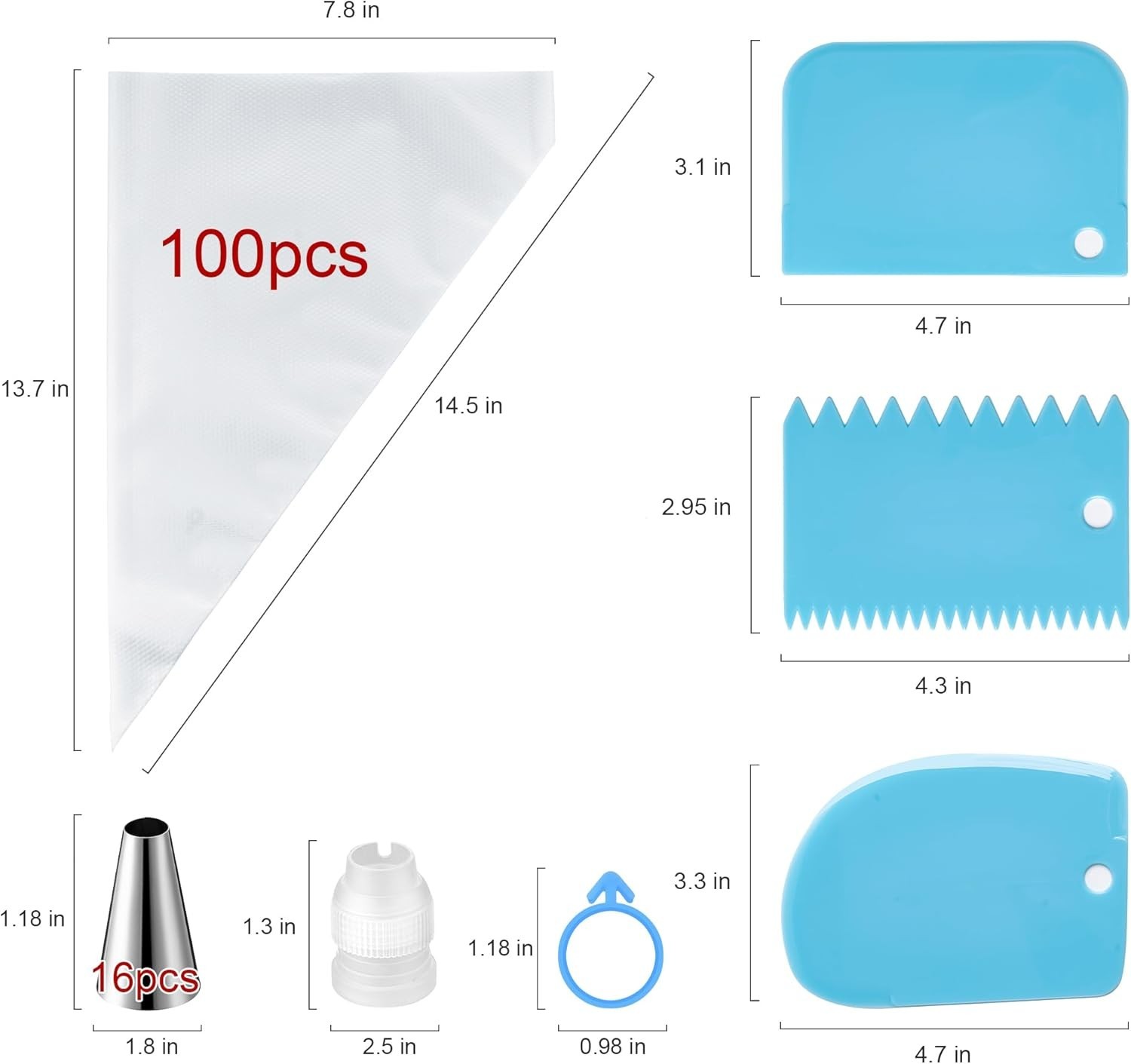 Piping Bags and Tips Set, Cakes Decorating Supplies Kit with 100pcs 12 Inch P...