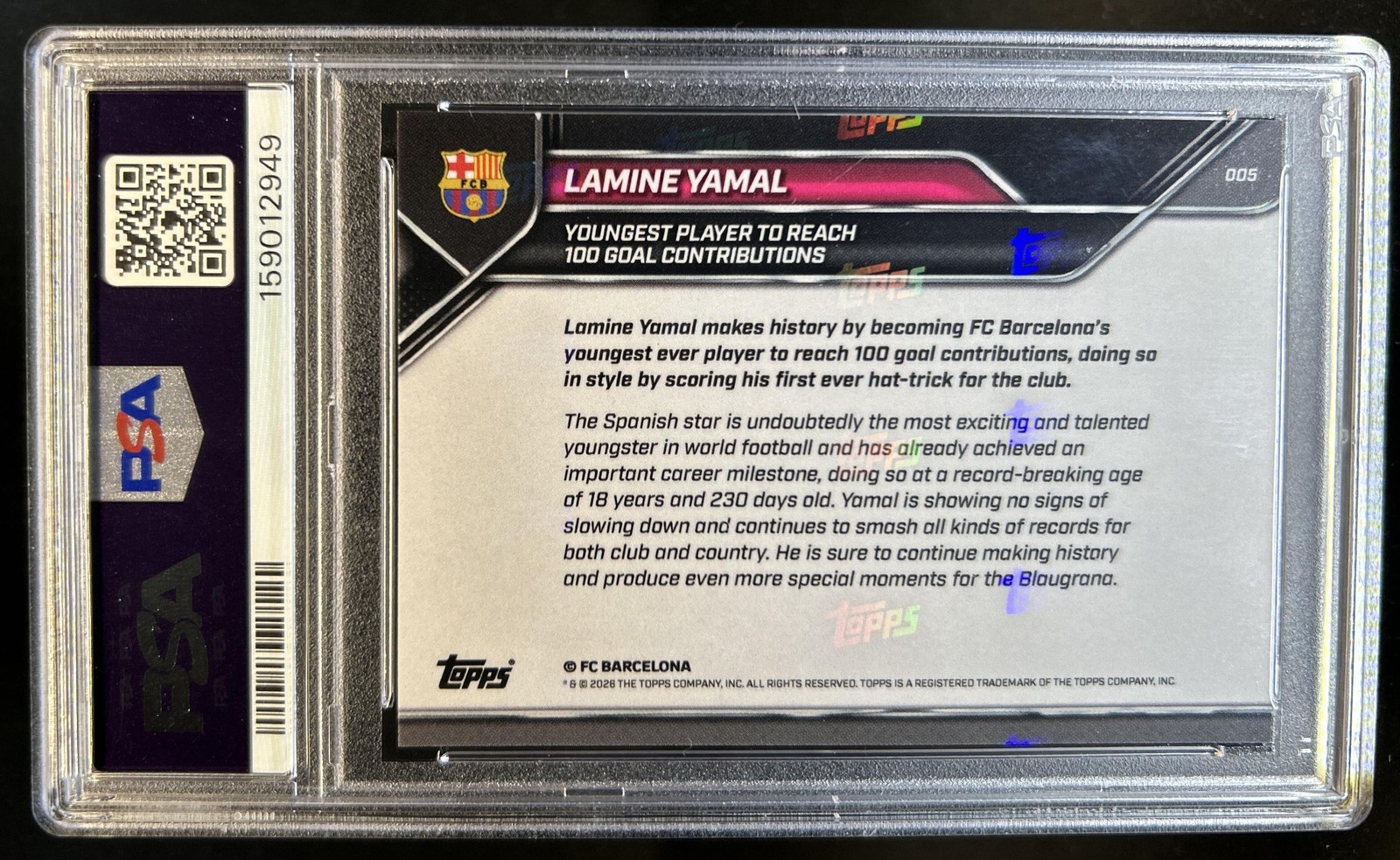 2025-26 Topps Now FC Barcelona Lamine Yamal 2025 #005 PSA 10 GEM MINT (49) view 2