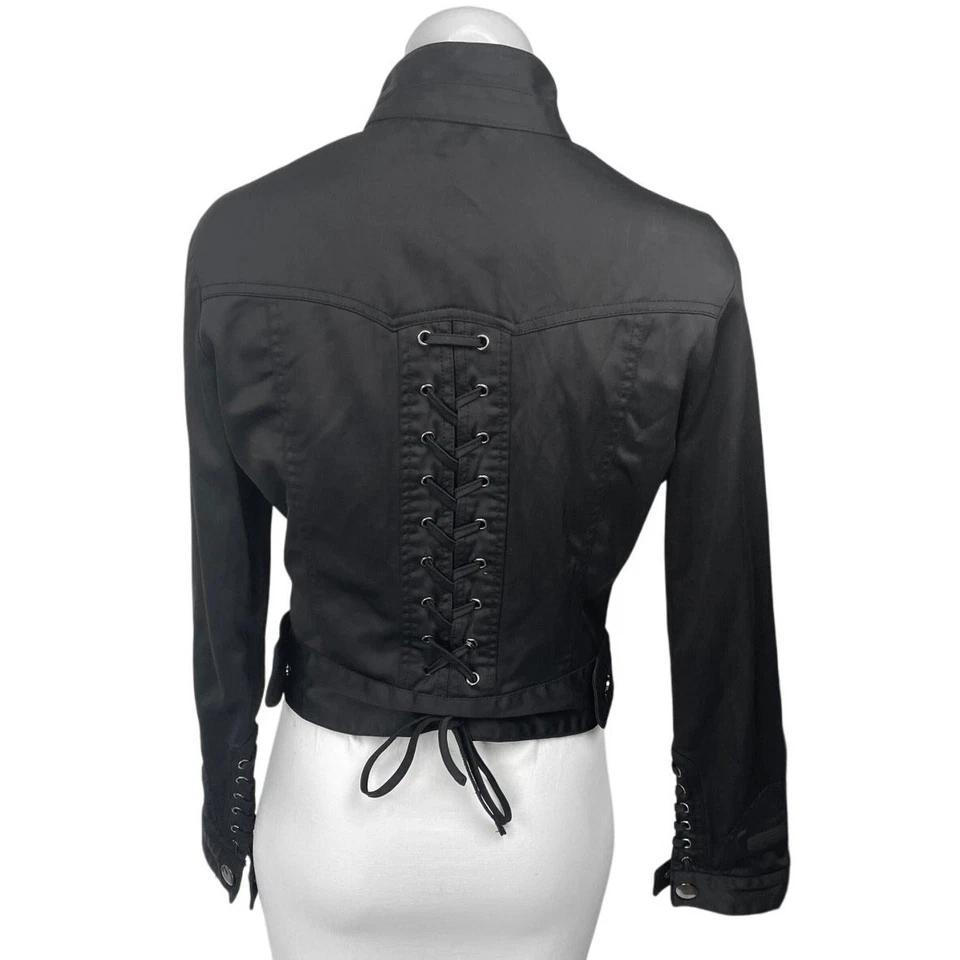Chaqueta de bombardero Nikibiki para mujer negra con cremallera cuello alto con cordones espalda motociclista M Foto 3 de 4