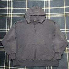 Vintage 90s Reverse Weave Navy Blue Blank Hoodie Faded Thrash Distress Repaired