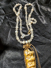 Handcrafted Beaded Pearl Necklace Gold Tone Cage Charm Pendant Lobster