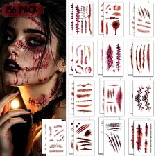 156Piece Zombie Makeup Fake Scar Tattoo Stickers for Halloween