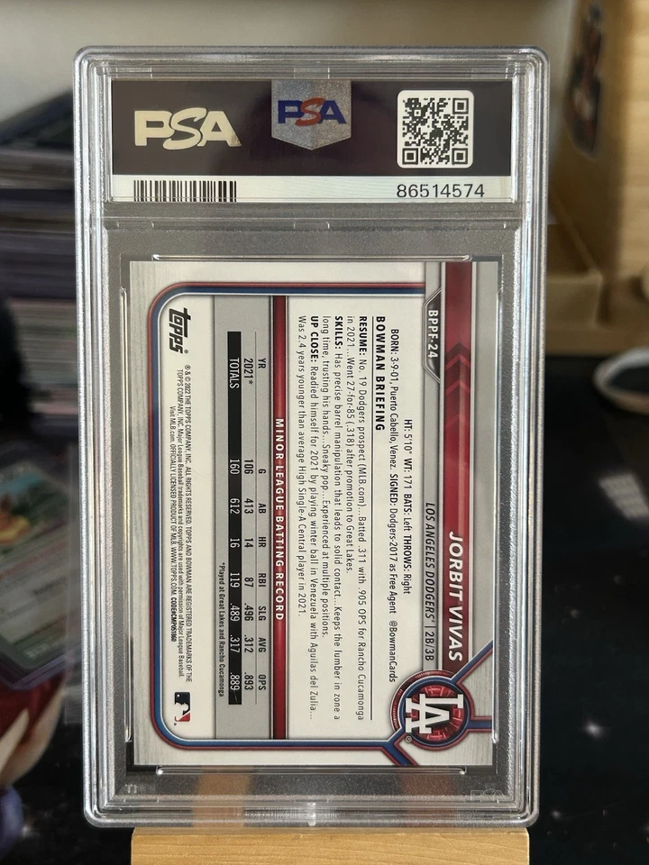 2022 Bowman 1st Edition Jorbit Vivas 1st RC RED Foil /5 PSA 9 Dodgers Yankees - Image 2 of 2