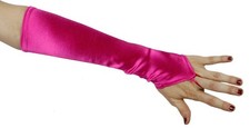 Cinderella Satin Fingerless Elbow Length Gloves, Hot Pink