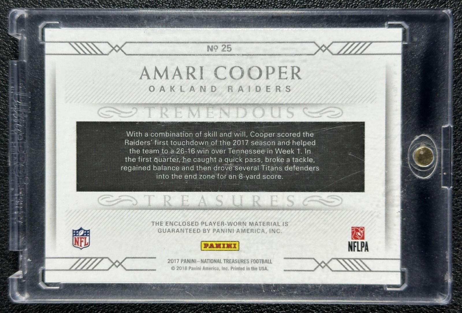 AMARI COOPER 2017 PANINI NATIONAL TREASURES #25 TREMENDOUS NFL SHIELD PATCH 1/1 view 2