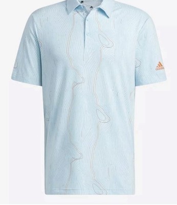 Adidas Shirt Mens M Medium Lake Blue Course Map Topography Pattern Golf Polo