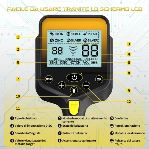 Metal Detector Professionale Pieghevole e Portatile Batteria Ricaricabile al - Foto 5 di 7
