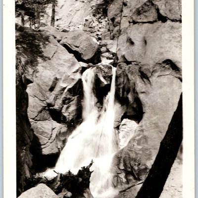 c1940s Twin Waterfall Cascade Snapshot Photo 6'' Stream Canyon Mountain Forest