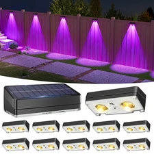 VOLISUN Solar Fence Lights 12 Pack Warm White, Cool White and RGB Color Glow
