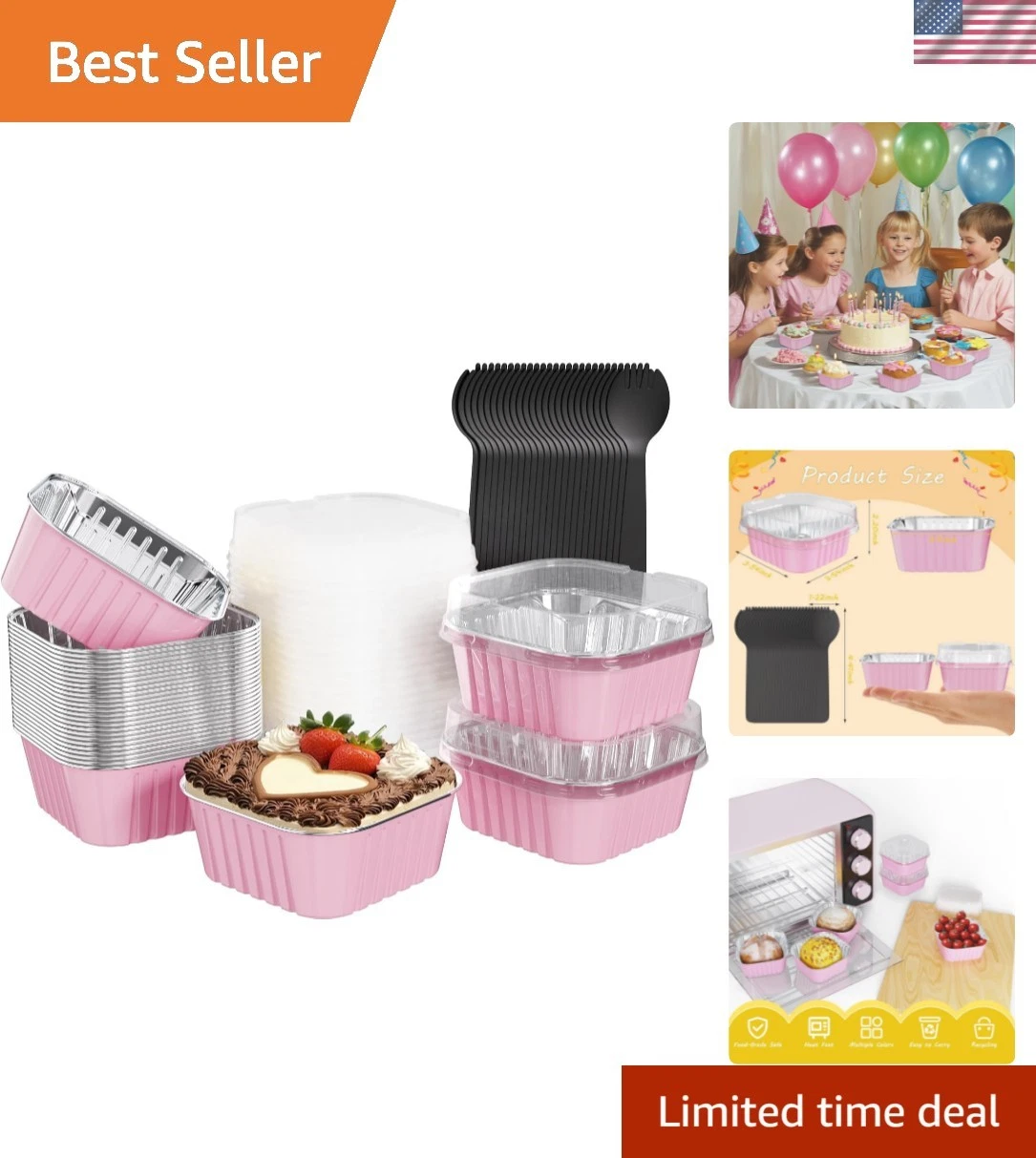 25 Pack Square Mini Cake Pans with Lids,Mini Loaf Pans with Lids,Aluminum Foi...