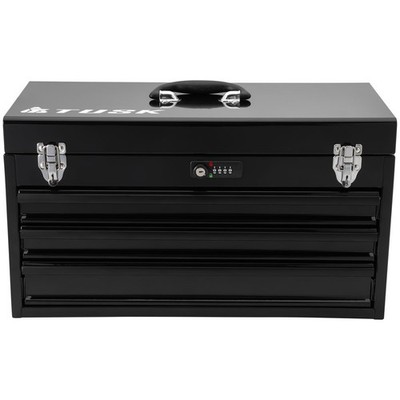 TUSK 3 Drawer Moto Tool Box with Lock, 129pc Tool Set Chrome