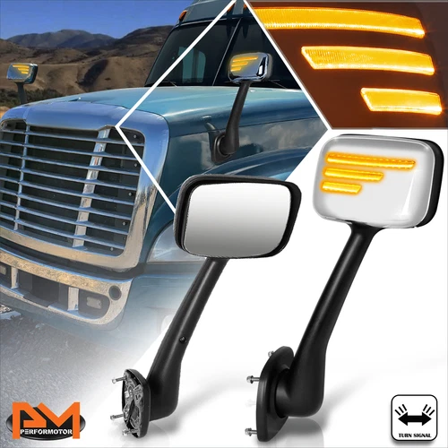 For 08-17 Freightliner Cascadia Sequential LED Amber Turn Signal Hood Mirrors